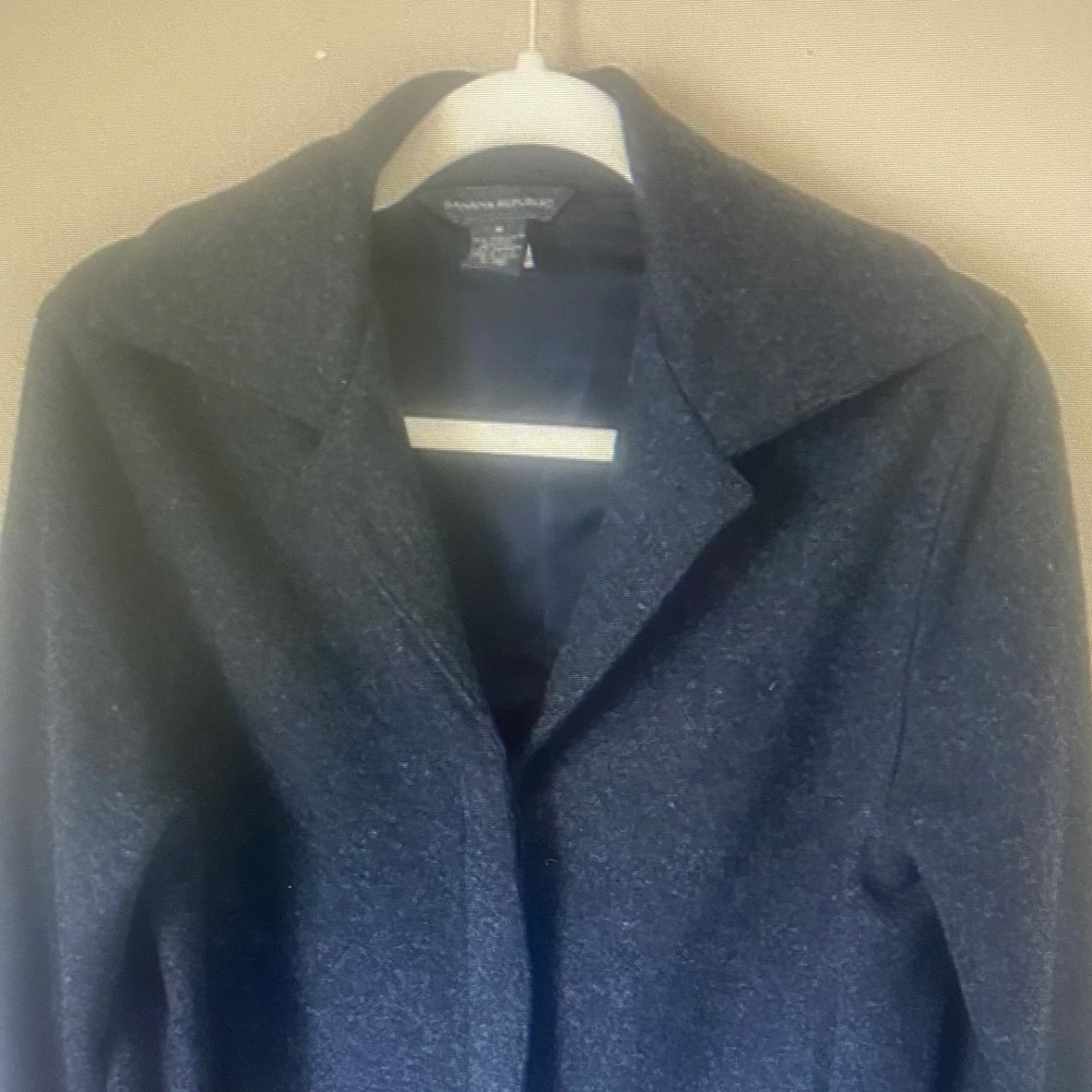 Banana Republic Women Wool Blend Long Car Dress Coat Gray Size M Preppy Work